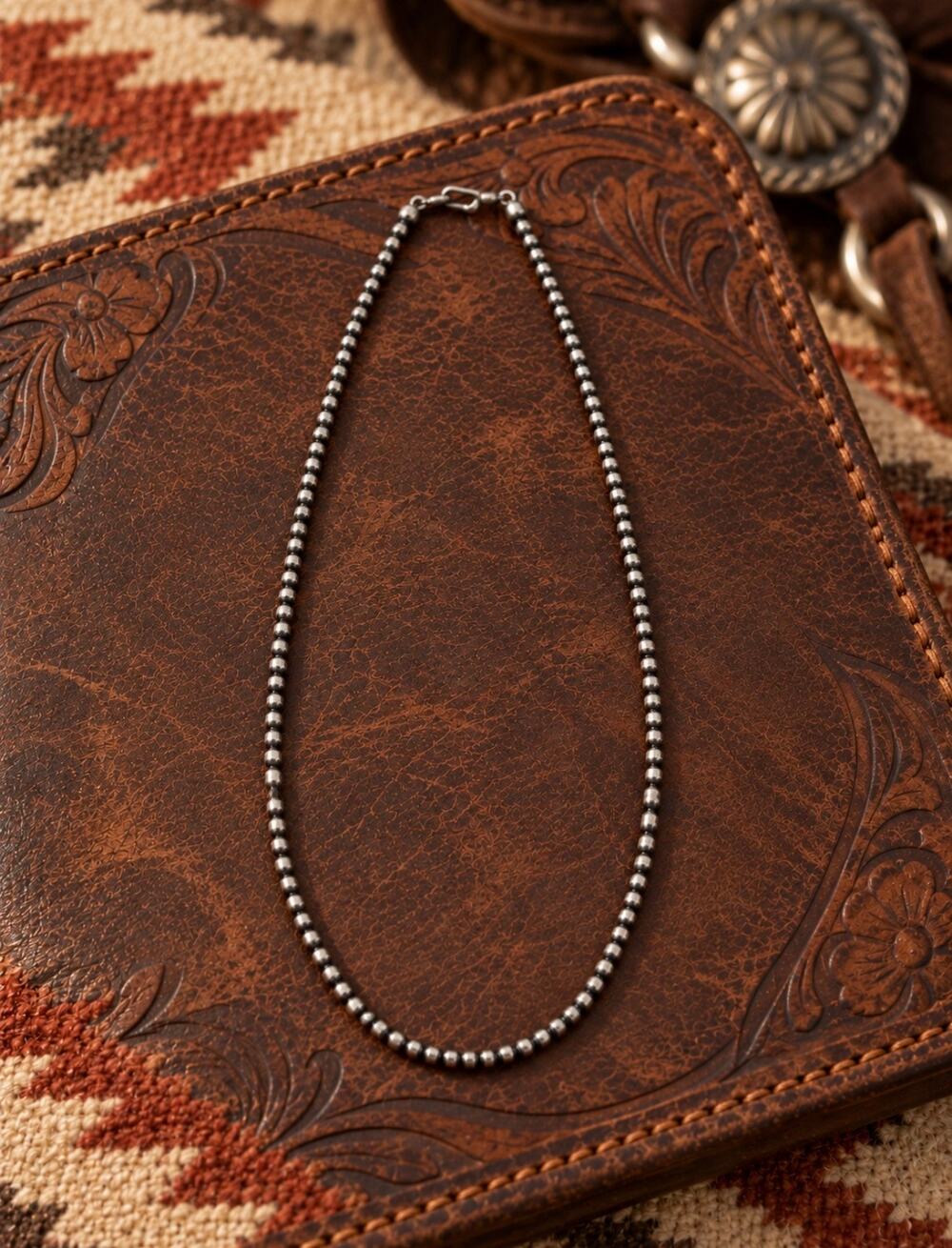 18" Sterling Silver Pearl Bead Necklace – Southwestern Style